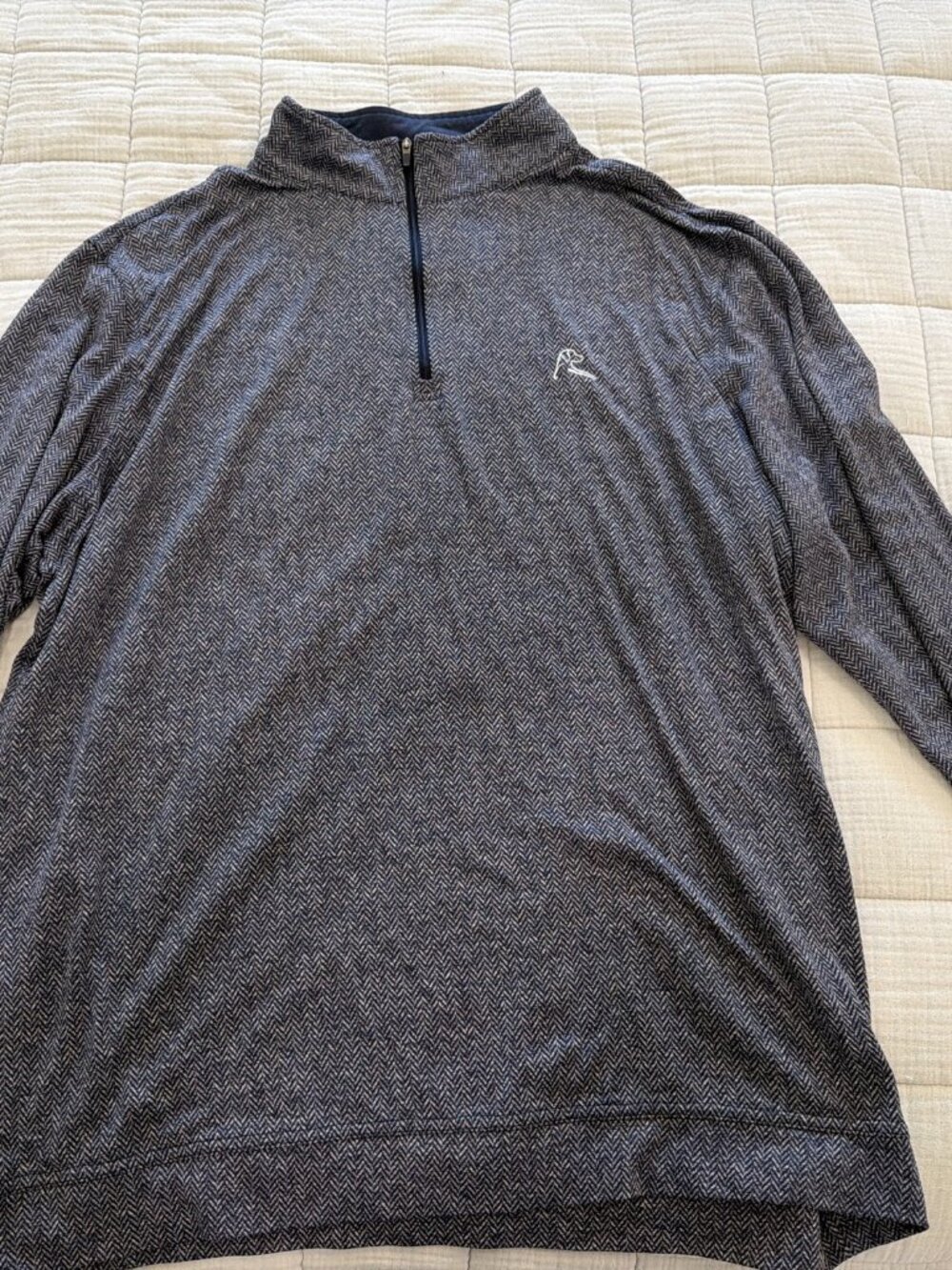 Rhoback Herringbone Quarter Zip Pullover Gray and Navy XL